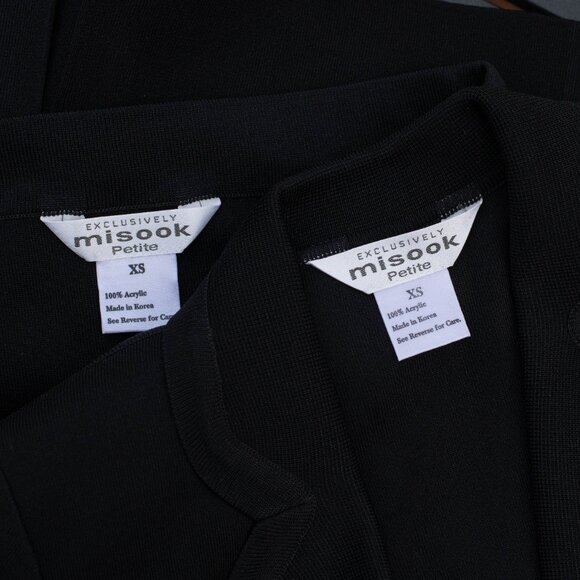 Misook Petite XS Black Knit Skirt Suit 2 Pc One Button Blazer Goth Minimalist - Picture 15 of 16